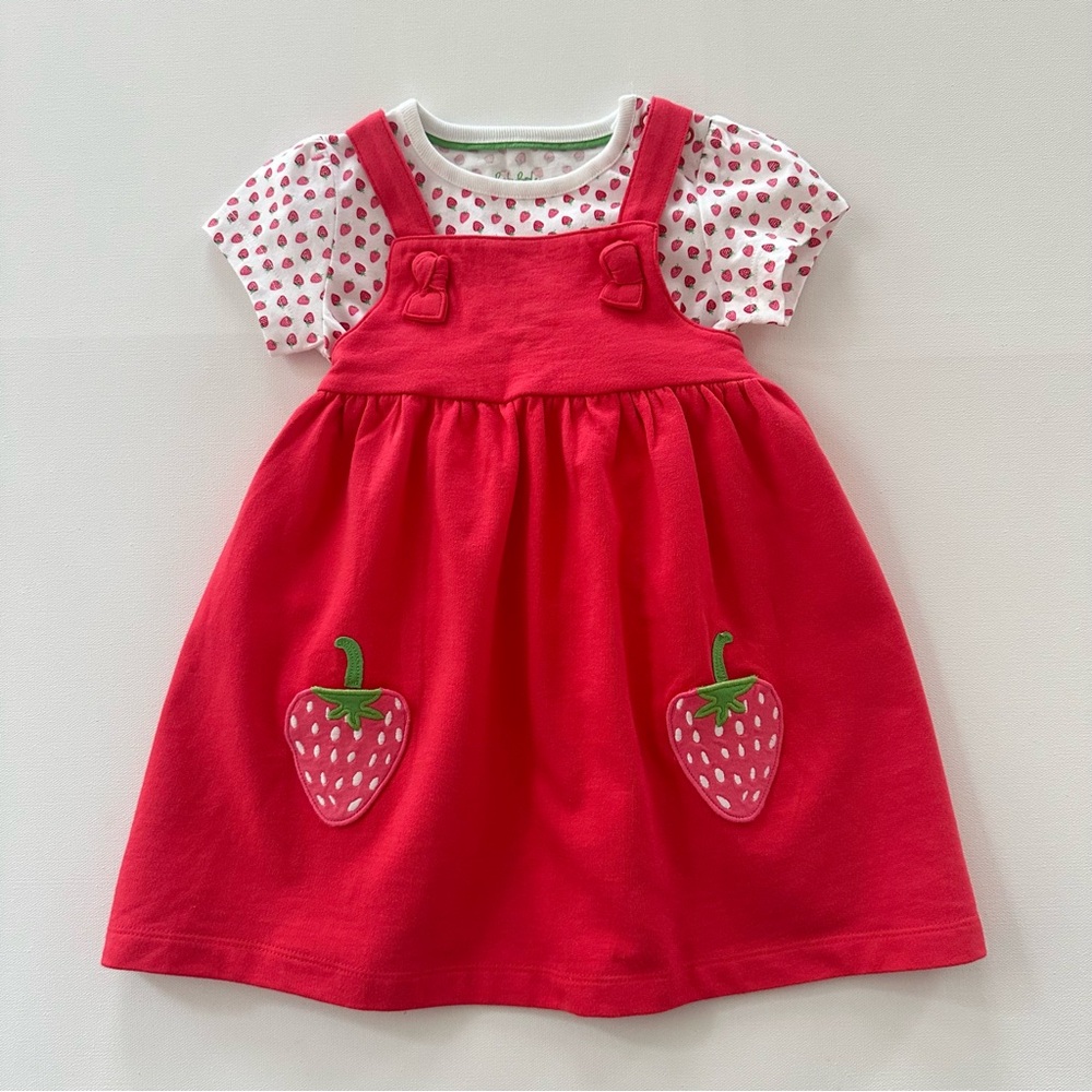 Baby Boden 18-24 Months Baby Girl Strawberry Pinafore Dress Top Set Outfit